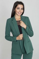 Żakiet Elegancki Taliowany na Jeden Guzik - Zielony. Zielone marynarki i żakiety Figl, l, bez wzorów, z materiału, eleganckie, bez ramiączek. Za 259.00 zł.