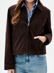 Kurtka z kołnierzykiem z imitacji zamszu - brązowy. Brązowe kurtki Sinsay, l, bez wzorów, bez kaptura. Za 69.99 zł.