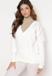 Biała Bawełniana Bluza z Dekoltem w Serek Gitra. Białe bluzy Born2be, bez wzorów, z bawełny, bez kaptura. W wyprzedaży za 84.99 zł.