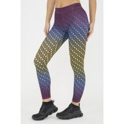 Legginsy do treningu damskie NETMESH fioletowe żółte fluo. Fioletowe legginsy ELPLAYER, bez wzorów, z dżerseju, sportowe. W wyprzedaży za 84.50 zł.