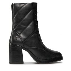 Botki Marco Tozzi. Czarne botki Marco Tozzi, bez wzorów, bez obcasa, na słupku, bez zapięcia. Za 349.99 zł.