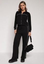 Czarny Retro Komplet Dresowy z Wiskozą Szerokie Spodnie i Bluza ze Stójką Sewelda. Czarne bluzy Born2be, l, bez wzorów, z dresówki, klasyczne, bez ramiączek, bez kaptura. Za 169.99 zł.