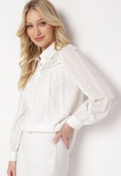 Biała Bawełniana Koszula Ażurowa Tinoda. Białe koszule Born2be, l, w ażurowe wzory, z bawełny, bez kołnierzyka, bez ramiączek. Za 149.99 zł.