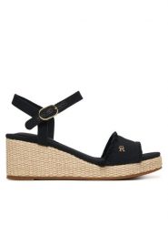 Tommy Hilfiger Sandały Mid Woven Wedge Espad Fringe FW0FW09470 Czarny. Czarne sandały Tommy Hilfiger, bez wzorów, z materiału, bez obcasa, na koturnie, bez zapięcia. Za 359.99 zł.