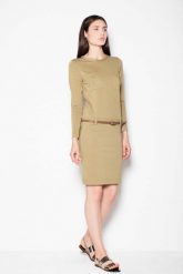 Oliwkowa Sukienka Prosta ze Skórzanym Paskiem. Zielone sukienki Venaton, na co dzień, l, bez wzorów, z elastanu, bez kołnierzyka, bez ramiączek, mini. Za 259.00 zł.