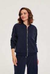 Rozpinana bluza granatowa. Bluzy MOODO, l, bez wzorów, z elastanu, bez ramiączek, bez kaptura. Za 139.99 zł.