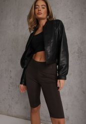 Brązowe Szorty Bikery High Waist z Wyszczuplającym Pasem Briarrose. Brązowe szorty Renee, bez wzorów, casualowe. Za 39.99 zł.