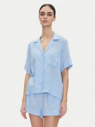 DKNY Piżama YI90054 Błękitny Regular Fit. Niebieskie piżamy DKNY, l, bez wzorów, ze lnu, bez kołnierzyka, bez ramiączek. Za 339.99 zł.