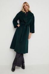 Answear Lab płaszcz wełniany kolor zielony przejściowy. Zielone płaszcze Answear Lab, l, bez wzorów, z wełny, klasyczne, bez kaptura. Za 499.99 zł.