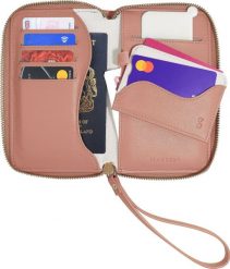 Portfel damski Stackers Wave kremowo-brzoskwiniowy z etui na karty i lusterkiem. Białe portfele Stackers, bez wzorów. Za 199.00 zł.