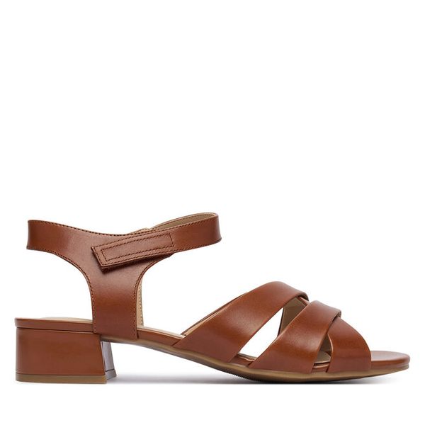 Sandały Caprice. Brązowe sandały Caprice, bez wzorów, bez obcasa, na słupku, bez zapięcia. Za 329.99 zł.