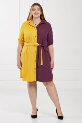 Wyjątkowa dwukolorowa sukienka Cindy Fioletowo-żółta rękaw 3/4 PLUS SIZE. Fioletowe sukienki Moda Size Plus Iwanek, na co dzień, plus size, bez wzorów, z elastanu, eleganckie, bez kołnierzyka, plus size, bez ramiączek, mini. W wyprzedaży za 79.90 zł.