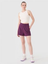 4F Spodenki dresowe damskie - fioletowe L. Fioletowe szorty 4f, bez wzorów, z bawełny, sportowe. Za 59.99 zł.