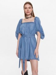 Pinko Sukienka codzienna 100808 A0G5 Niebieski Regular Fit. Niebieskie sukienki Pinko, na co dzień, l, bez wzorów, z lyocellu, bez kołnierzyka, bez ramiączek, proste. Za 619.99 zł.