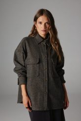 KOSZULA DAFNE SZARO- BRĄZOWY MELANŻ L - Flawless. Szare koszule Flawless, l, bez wzorów, z tkaniny, klasyczne, bez kołnierzyka, bez ramiączek. Za 675.00 zł.