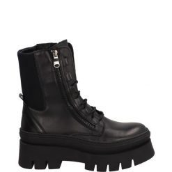 BOTKI DAMSKIE H19 VITELLO NERO. Botki Venezia, bez wzorów, ze skóry, bez obcasa, bez zapięcia. Za 349.00 zł.