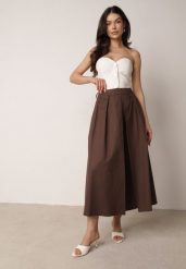 Brązowa Rozkloszowana Spódnica z Bawełny z Szerokimi Plisami Malona. Brązowe spódnice Born2be, do pracy, m, bez wzorów, z bawełny, biznesowe, midi, proste. Za 119.99 zł.