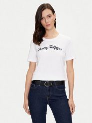 Tommy Hilfiger T-Shirt Script WW0WW42589 Biały Regular Fit. Białe t-shirty Tommy Hilfiger, s, bez wzorów, z bawełny, bez kołnierzyka, bez ramiączek. Za 129.99 zł.