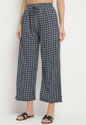 Czarno-Granatowe Szerokie Spodnie z Wysokim Stanem w Geometryczny Wzór Sarivan. Czarne jeansy Born2be, l, bez wzorów, z bawełny, z podwyższonym stanem. Za 49.99 zł.