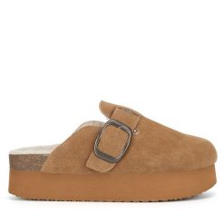 Klapki Badura. Brązowe klapki Badura, bez wzorów, bez obcasa, bez zapięcia. Za 199.99 zł.