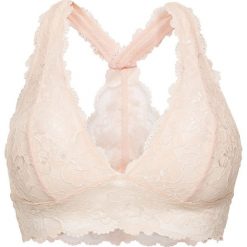 Biustonosz "opaska" bonprix pudrowy. Brązowe biustonosze bonprix, bez wzorów, z koronki. Za 34.99 zł.