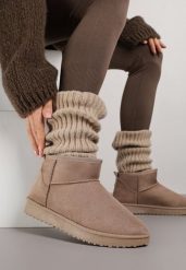 Ciemnobeżowe Krótkie Śniegowce Zozaline. Brązowe śniegowce Born2be, bez wzorów, z jeansu, bez zapięcia. Za 69.99 zł.