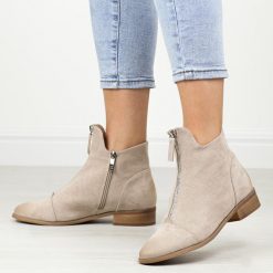 Beżowe płaskie botki damskie Potocki 12308. Brązowe botki POTOCKI, bez wzorów, ze skóry, eleganckie, bez obcasa, na obcasie, bez zapięcia. Za 189.00 zł.