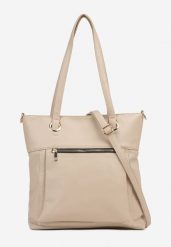 Ciemnobeżowa Torebka w Stylu Shopperki z Kieszonką z Przodu Nanirela. Brązowe shopper bag Born2be, bez wzorów, z jeansu, biznesowe, bez dodatków. W wyprzedaży za 84.99 zł.
