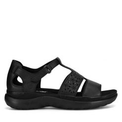 Sandały Rieker. Czarne sandały Rieker, bez wzorów, bez obcasa, na płaskiej podeszwie, bez zapięcia. Za 349.99 zł.