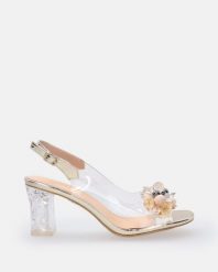 TRANSPARENTNE SANDAŁY Z OZDOBĄ BA-004 GOLD. Sandały Venezia, z aplikacjami, bez obcasa, bez zapięcia. Za 279.00 zł.
