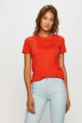 Levi's - T-shirt. Czerwone t-shirty Levi's, l, z aplikacjami, z dzianiny, bez kołnierzyka, bez ramiączek. Za 129.99 zł.