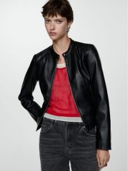 Mango Kurtka z imitacji skóry Amapola 77004790 Czarny Slim Fit. Czarne kurtki Mango, m, bez wzorów, ze skóry, bez kaptura. Za 69.99 zł.