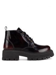 Badura Trzewiki PILO-SL-04301 Bordowy. Czerwone botki Badura, bez wzorów, z lakierowanej skóry, bez obcasa, na płaskiej podeszwie, bez zapięcia. Za 199.99 zł.