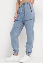 Niebieskie Jeansy o Fasonie Joggerów z Gumką w Pasie Notofa. Niebieskie jeansy Born2be, xs, bez wzorów, z gumy, eleganckie. W wyprzedaży za 118.99 zł.
