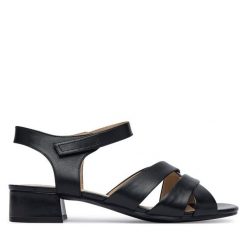 Sandały Caprice. Czarne sandały Caprice, bez wzorów, bez obcasa, na słupku, bez zapięcia. Za 329.99 zł.