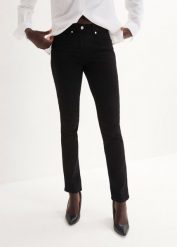 Dżinsy o kroju slim fit, mid waist, z dużą zawartością stretchu. Czarne jeansy bonprix, bez wzorów, z jeansu. Za 139.99 zł.