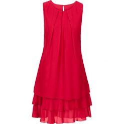 Sukienka szyfonowa z poliestru z recyklingu. Niebieskie sukienki bonprix, bez wzorów, z szyfonu, eleganckie, bez kołnierzyka, bez ramiączek. Za 54.99 zł.