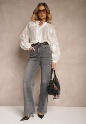 Szare Jeansy High Waist o Szerokim Kroju Sesinia. Szare jeansy Renee, bez wzorów, z jeansu, eleganckie, z podwyższonym stanem. W wyprzedaży za 107.99 zł.