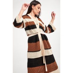 Kardigan Angolo WEEKEND MAX MARA. Brązowe swetry Weekend Max Mara, xs, w ażurowe wzory, z bawełny, bez ramiączek. W wyprzedaży za 695.40 zł.