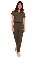 Kombinezon w Stylu Safari - Khaki. Brązowe kombinezony MOE, na lato, l, bez wzorów, z bawełny, bez kołnierzyka, bez ramiączek. Za 274.90 zł.