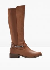Kozaki. Brązowe kozaki bonprix, bez wzorów, bez obcasa, bez zapięcia. Za 219.99 zł.