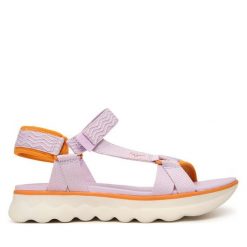 Sandały Tamaris. Fioletowe sandały Tamaris, bez wzorów, bez obcasa, na płaskiej podeszwie, bez zapięcia. Za 299.99 zł.