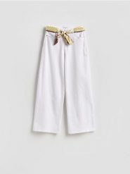 Jeansy wide leg z chustą - biały. Białe chusty Reserved, bez wzorów, z bawełny. Za 159.99 zł.