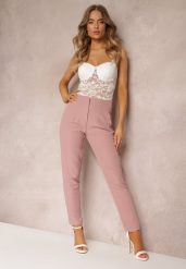Różowe Spodnie z Prostymi Nogawkami i Imitacją Kieszeni Viarvi. Czerwone chinosy Renee, xs, bez wzorów, z jeansu, eleganckie. W wyprzedaży za 32.99 zł.