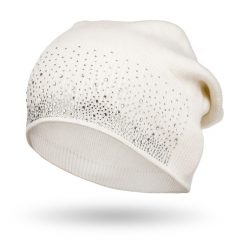 Czapka z kryształkami biała Peterson PTN HAT-01. Białe czapki zimowe Peterson, bez wzorów. Za 50.00 zł.