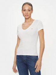 Tommy Jeans T-Shirt Essential DW0DW17385 Biały Slim Fit. Białe t-shirty Tommy Jeans, m, bez wzorów, z bawełny, bez kołnierzyka, bez ramiączek. Za 149.99 zł.
