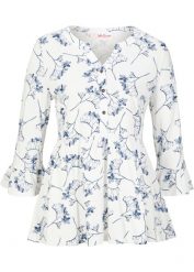 Tunika shirtowa z rękawami 3/4. Białe tuniki bonprix, bez wzorów, bez kołnierzyka, bez ramiączek. Za 74.99 zł.