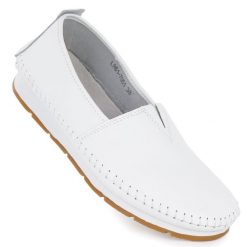 Skórzane półbuty damskie wsuwane białe S.Barski LR61-7051. Białe półbuty wsuwane S.BARSKI, bez wzorów, ze skóry, bez obcasa. Za 179.99 zł.