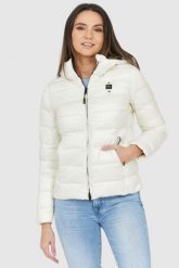 BLAUER Puchowa kurtka ecru z kapturem Claudia fashion down jacket with hood. Białe kurtki Blauer USA, l, bez wzorów, z puchu, z kapturem. W wyprzedaży za 889.99 zł.