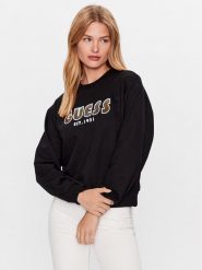 Guess Bluza W3YQ13 K8802 Czarny Relaxed Fit. Czarne bluzy Guess, s, z aplikacjami, z bawełny, bez kaptura. Za 189.99 zł.